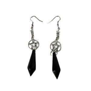 Star with Black Stone Drop Earrings